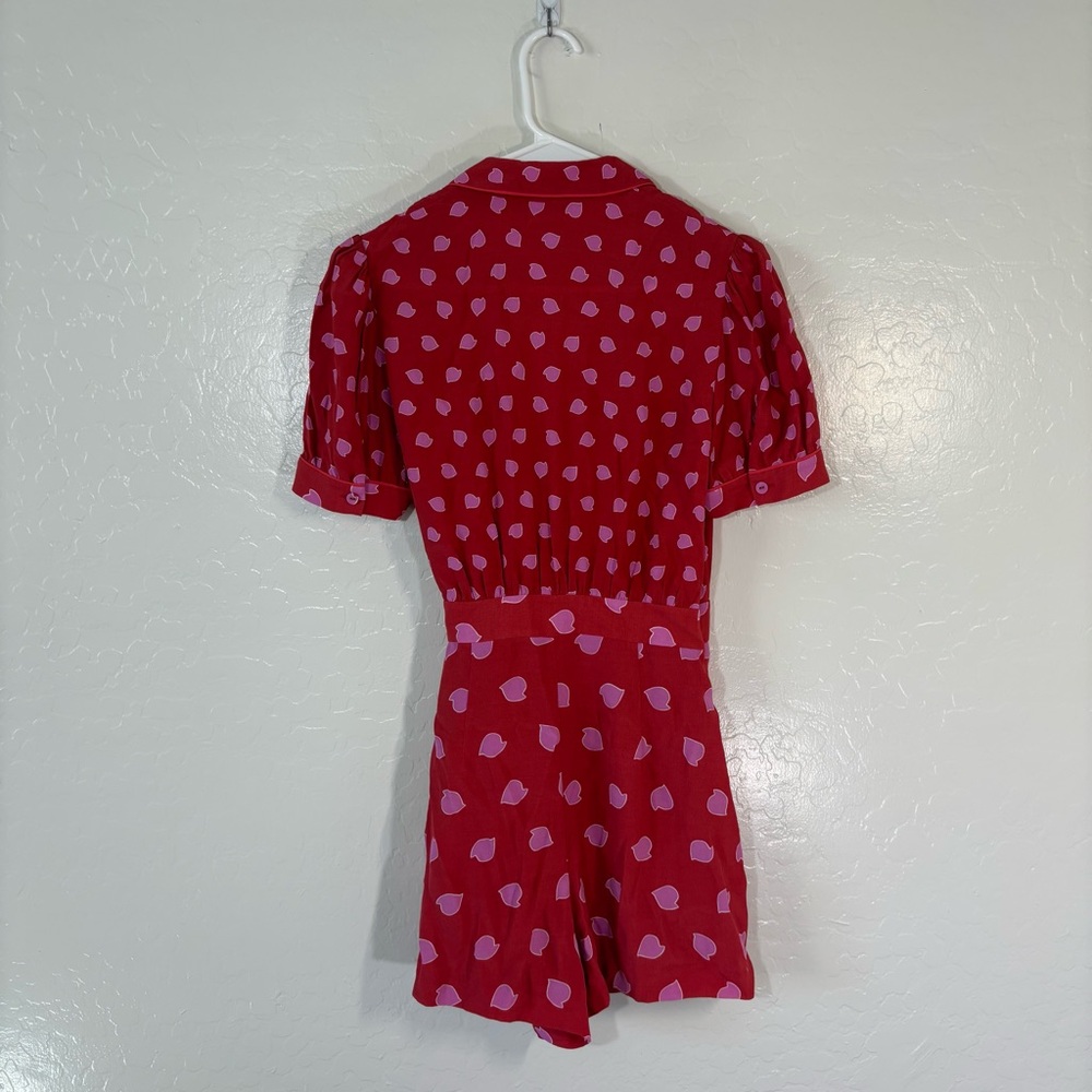 Diane Von Furstenberg Size 2 Candra Wrap Romper Short Sleeve Red Pink Polka Dot - Picture 7 of 10